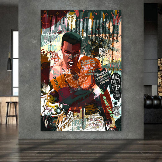 Boxer mit Motivationsschriftzügen als Acrylglasbild