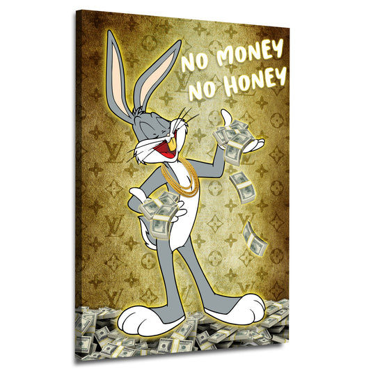 Comic Bunny No Money no Honey Wandbild auf Leinwand