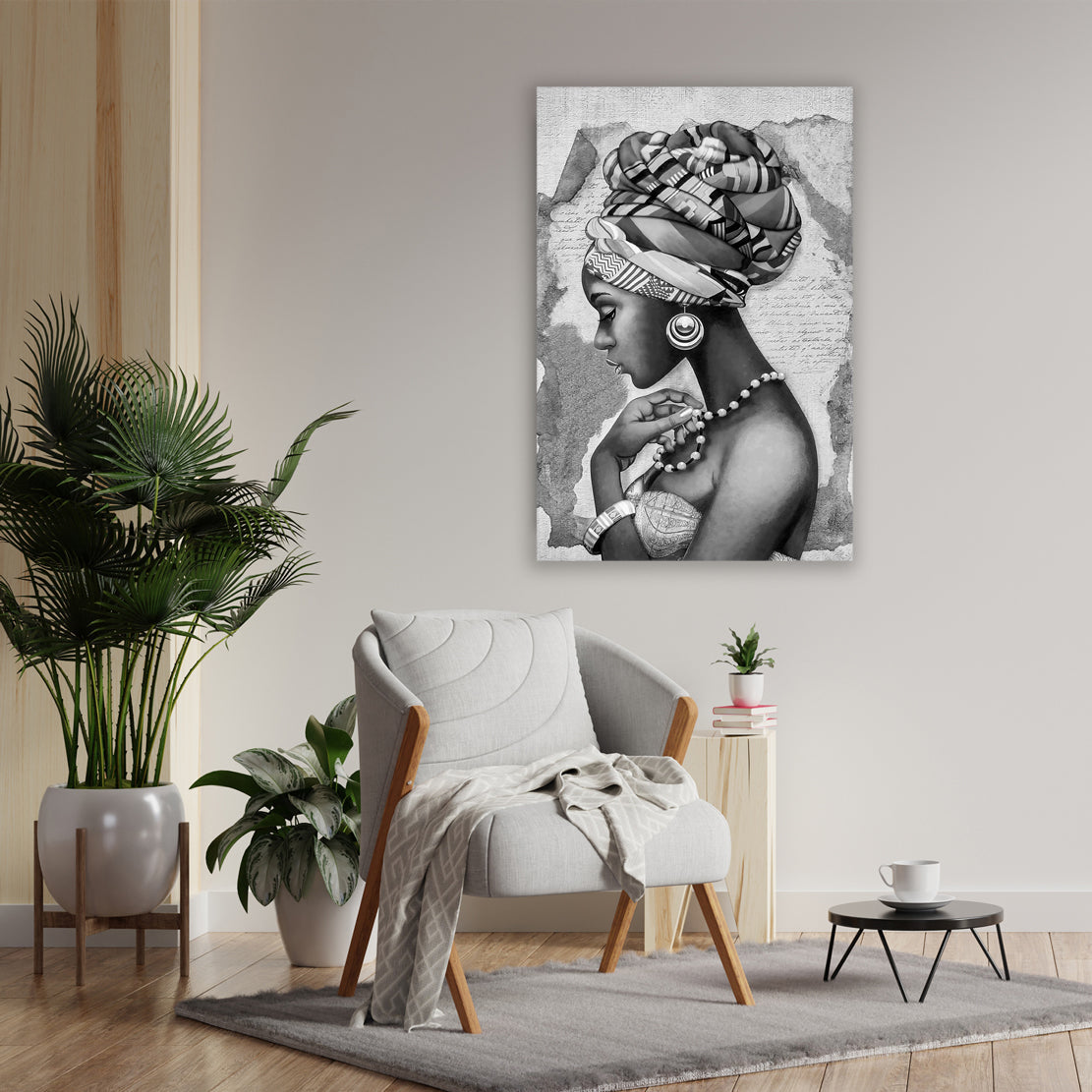 Afrikanische Frau schwarz-weiß als Alu-Dibond Bild an der Wand