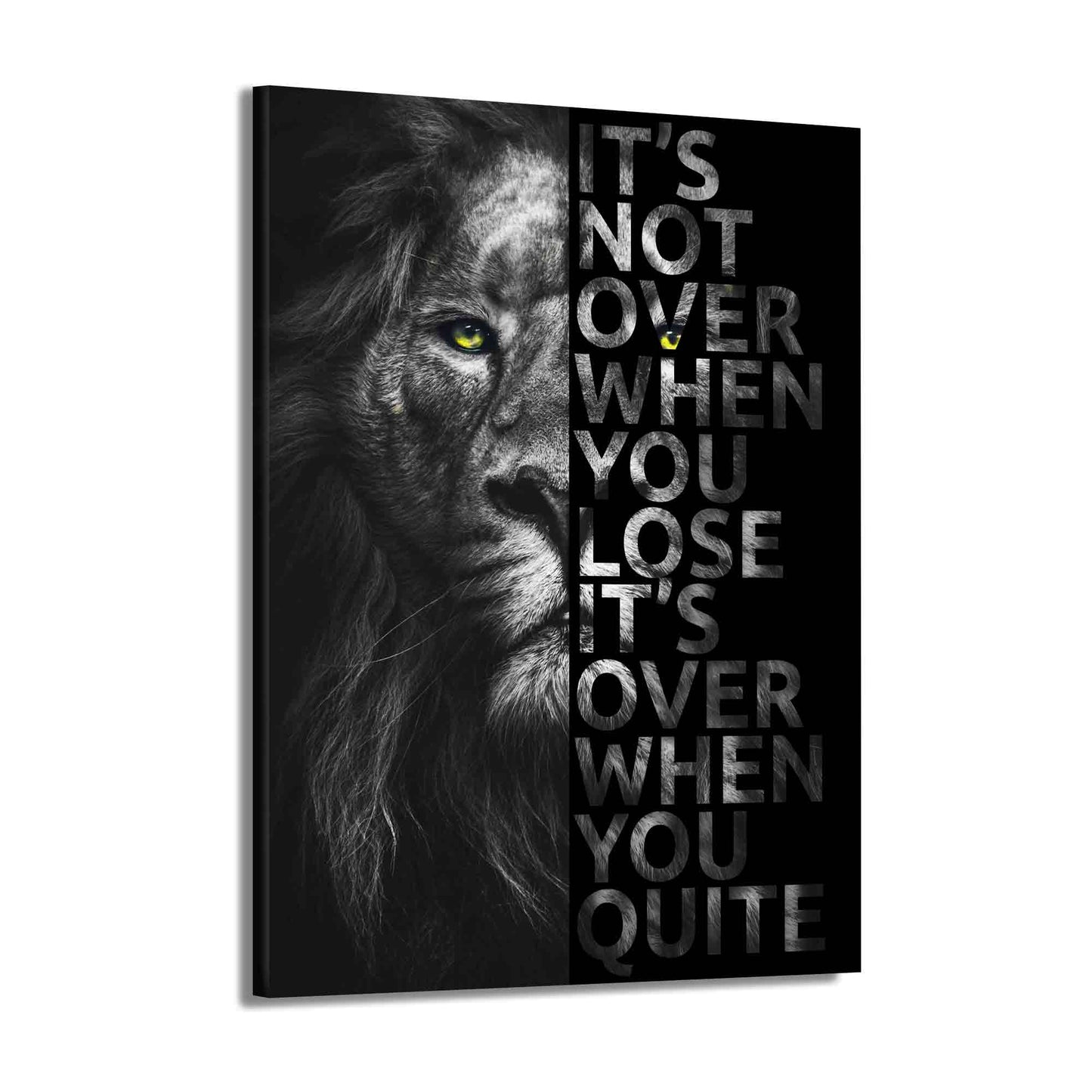 Wandbild Löwe mit Motivationszitat in der Black Edition