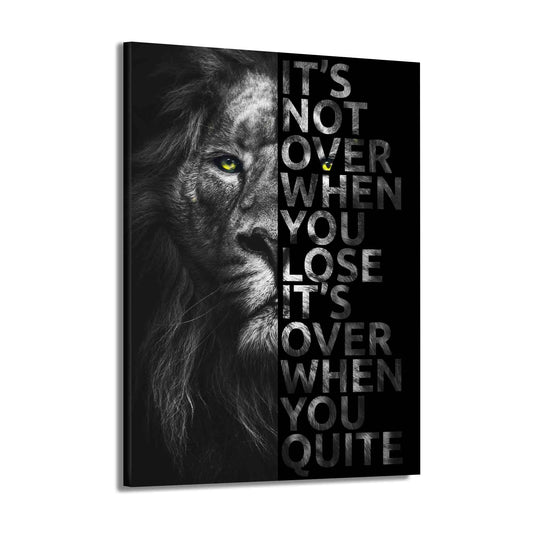 Wandbild Löwe mit Motivationszitat in der Black Edition