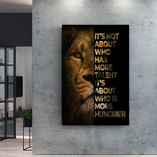 Löwe Who Is Hungrier als Acrylglasbild im Büro