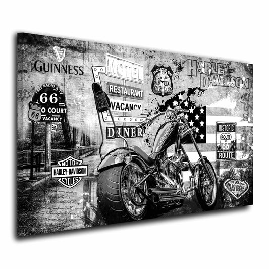 Harley Davidson Wandbild Motorrad Custom Bike Chopper Historic Route 66 Black & White