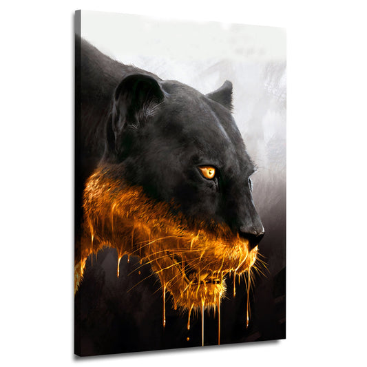 Wandbild schwarzer Panther im Gold Style auf Leinwand