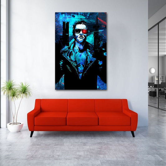 Film Cyborg Porträt in Blau und Rot als Acrylglasbild