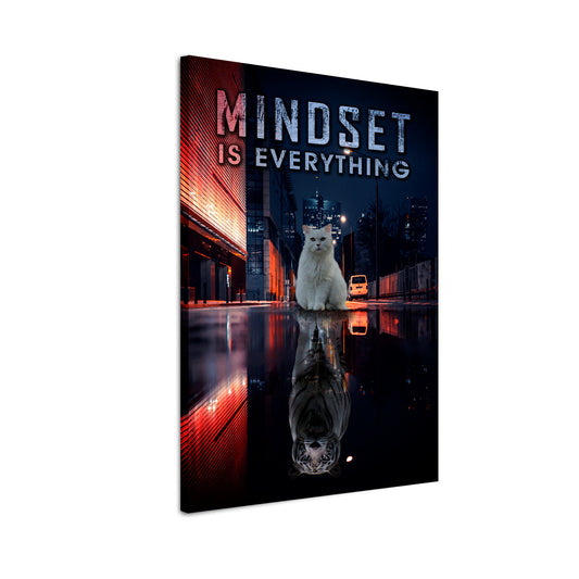 Wandbild weiße Katze mit Motivation Mindset is Everything