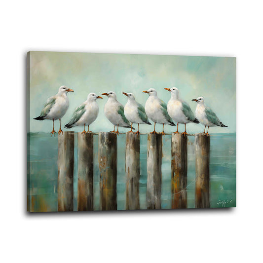 Möwen Meer Pfähle Aquarell maritim Wandbild