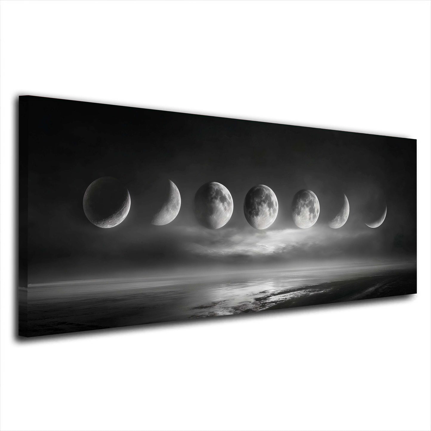 Mondphasen Panorama mit Nebel und Spiegelung Wandbild