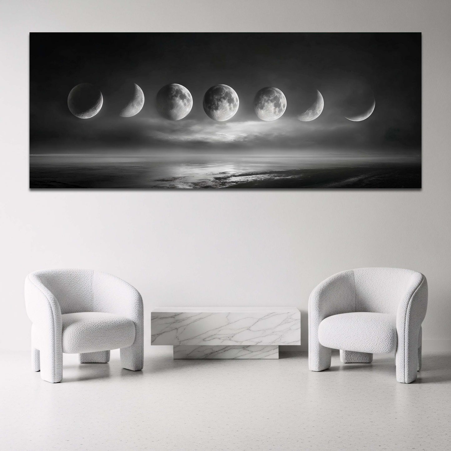 Mondphasen Panorama mit Nebel und Spiegelung Wandbild