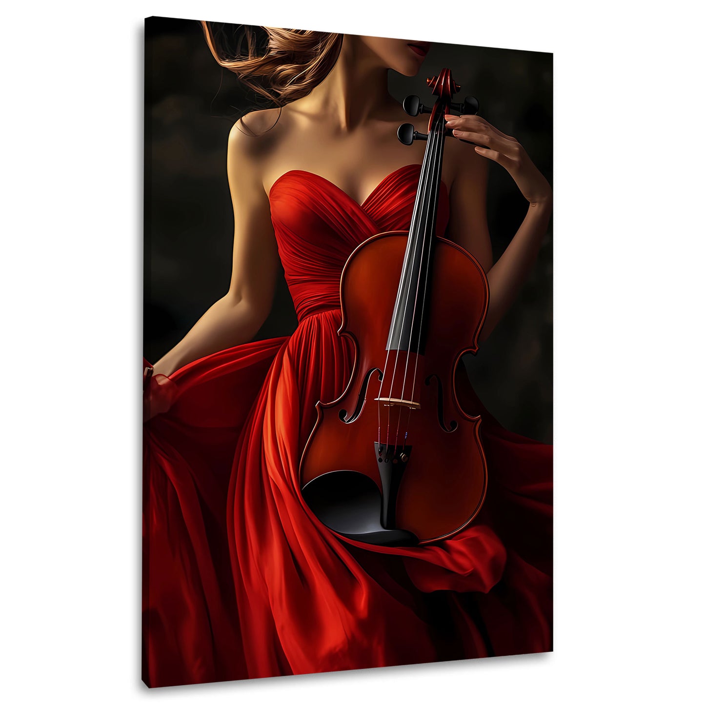 Musik Frau im roten Kleid mit Violine Wandbild