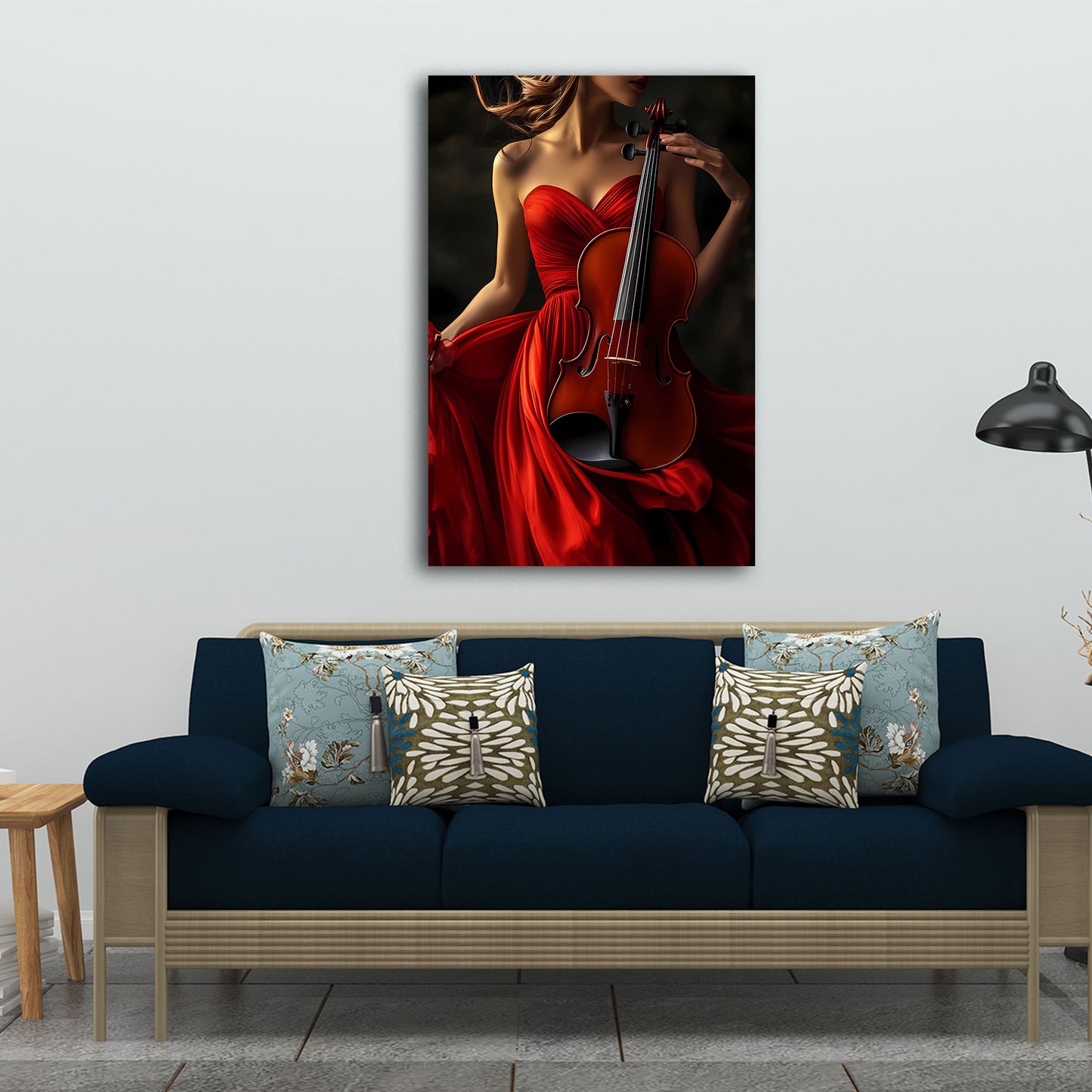 Musik Frau im roten Kleid mit Violine Wandbild