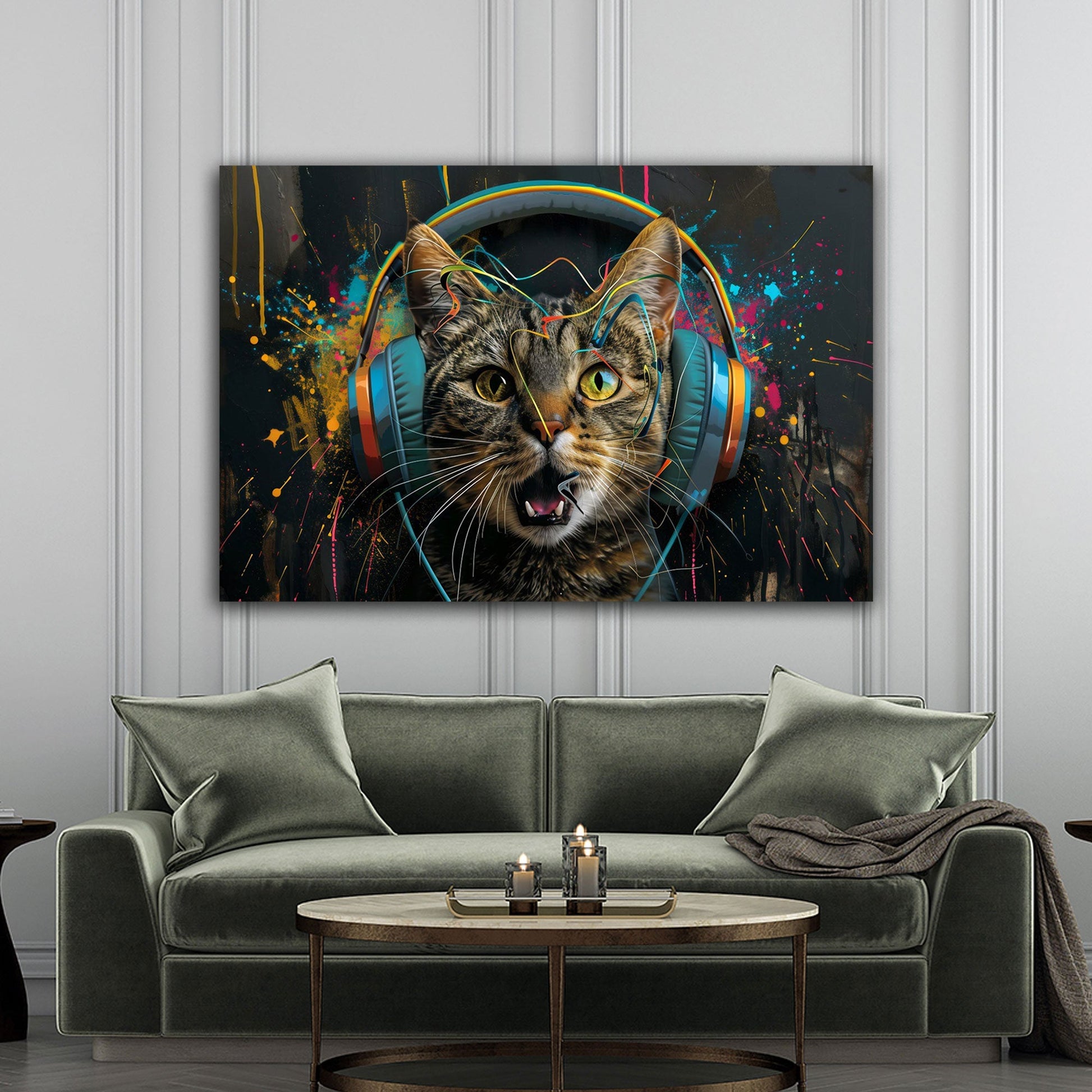 Musikkatze Graffiti Wandbild im Raum