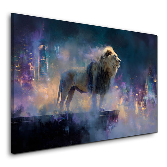 Mystischer Löwe mit New York Skyline und Nebel Wandbild