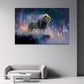 Mystischer Loewe mit New York Skyline und Nebel Wandbild