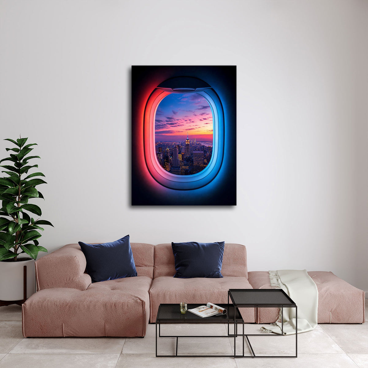 New York Wandbild über einem Sofa im Wohnraum