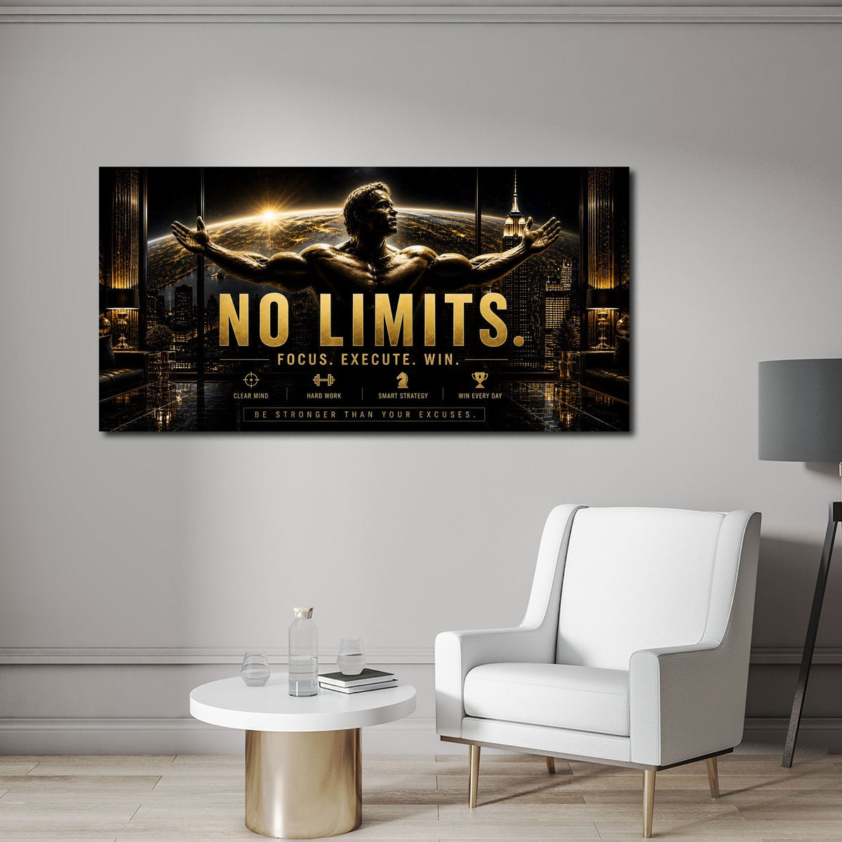 Motivations Wandbild im Querformat an einer Wohnraumwand