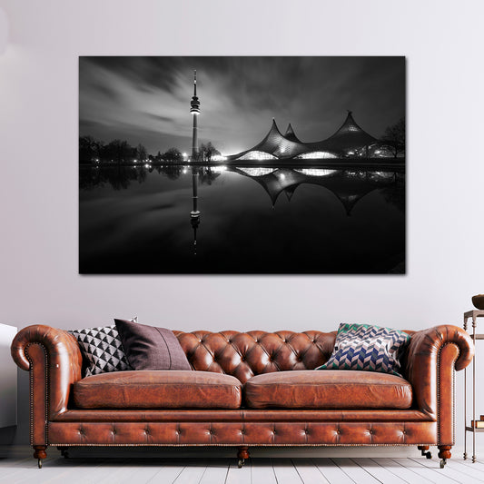 Olympiaturm München schwarz weiß Wandbild