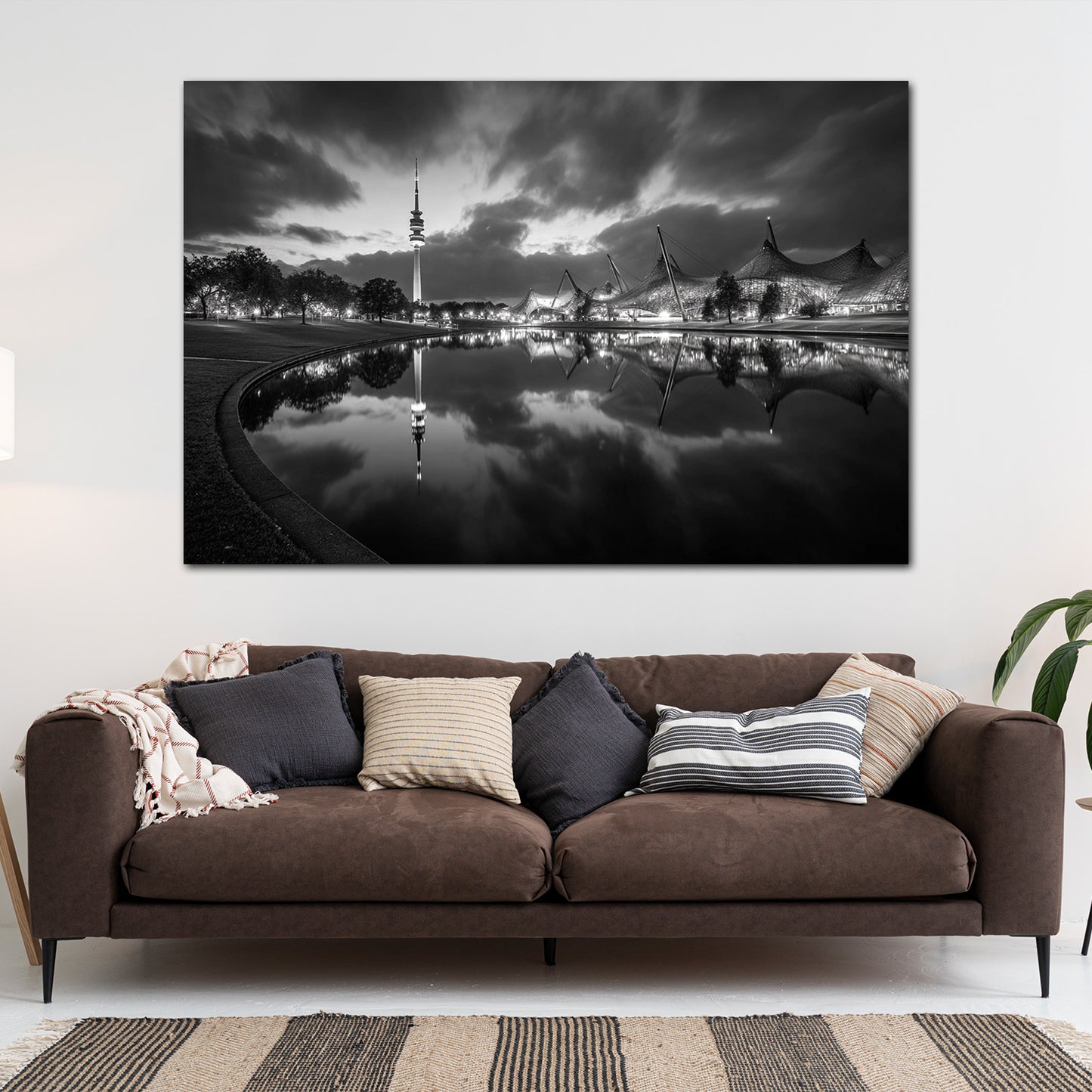 Olympiaturm München Seeufer schwarz weiß Wandbild