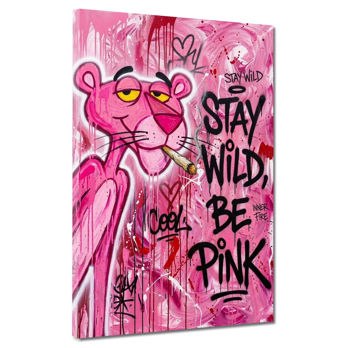 Rosa Panther mit Stay Wild Schriftzug Graffiti Wandbild