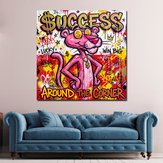 Rosa Panther Success Pop Art Wandbild im Wohnzimmer
