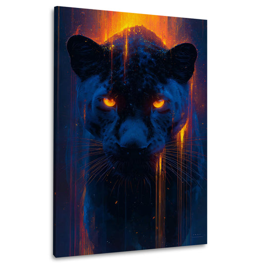 Panther Kopf glühende Augen Neon Tierporträt Wandbild