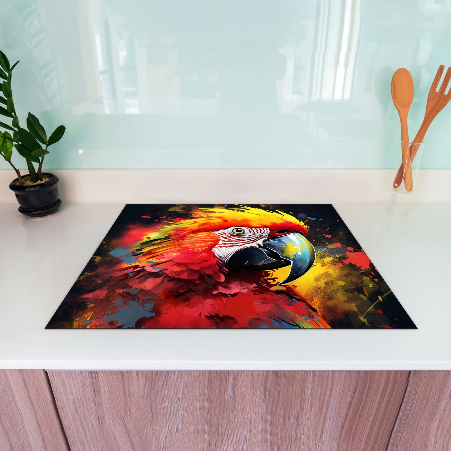 Papagei Pop Art Herdabdeckplatte Induktionsschutz für Ceranfeld & Küche Deko