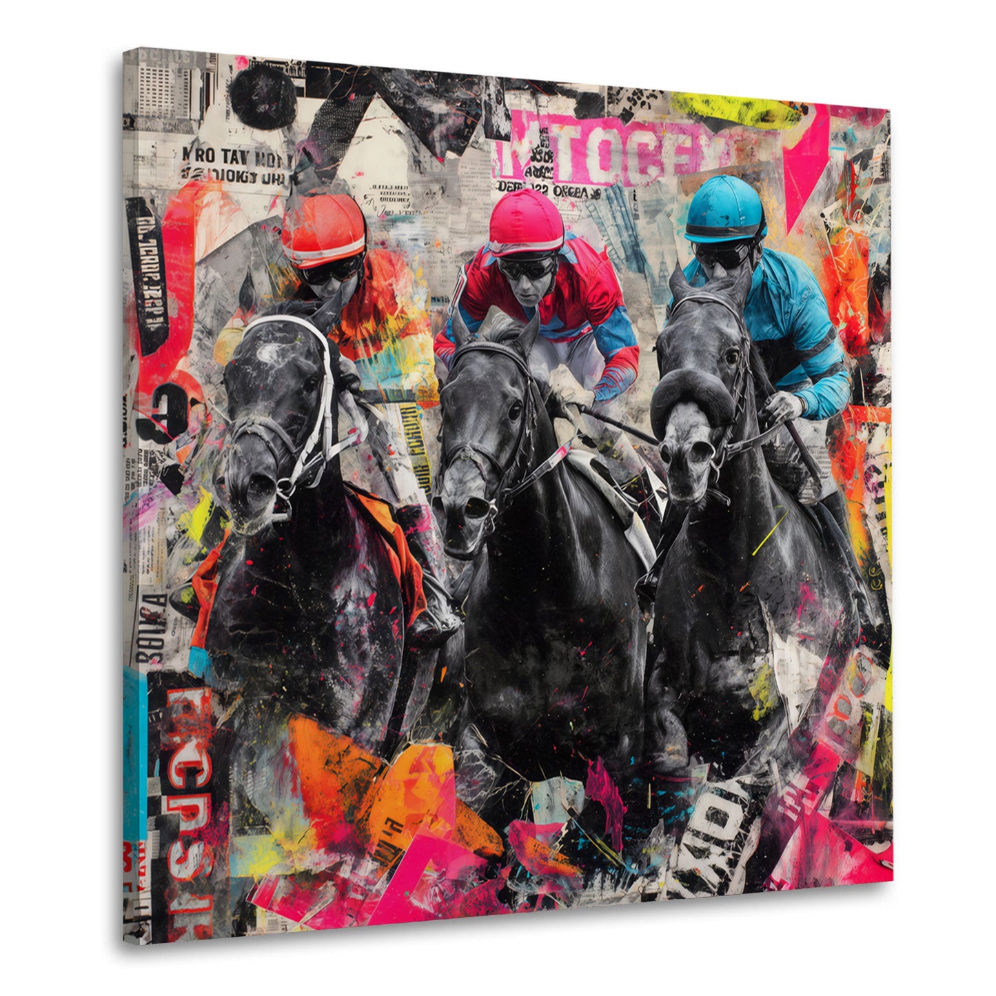 Pferderennen im bunten Pop Art Collage Stil Wandbild