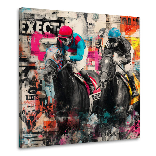 Pferderennen Jockeys in Bewegung Pop Art Wandbild
