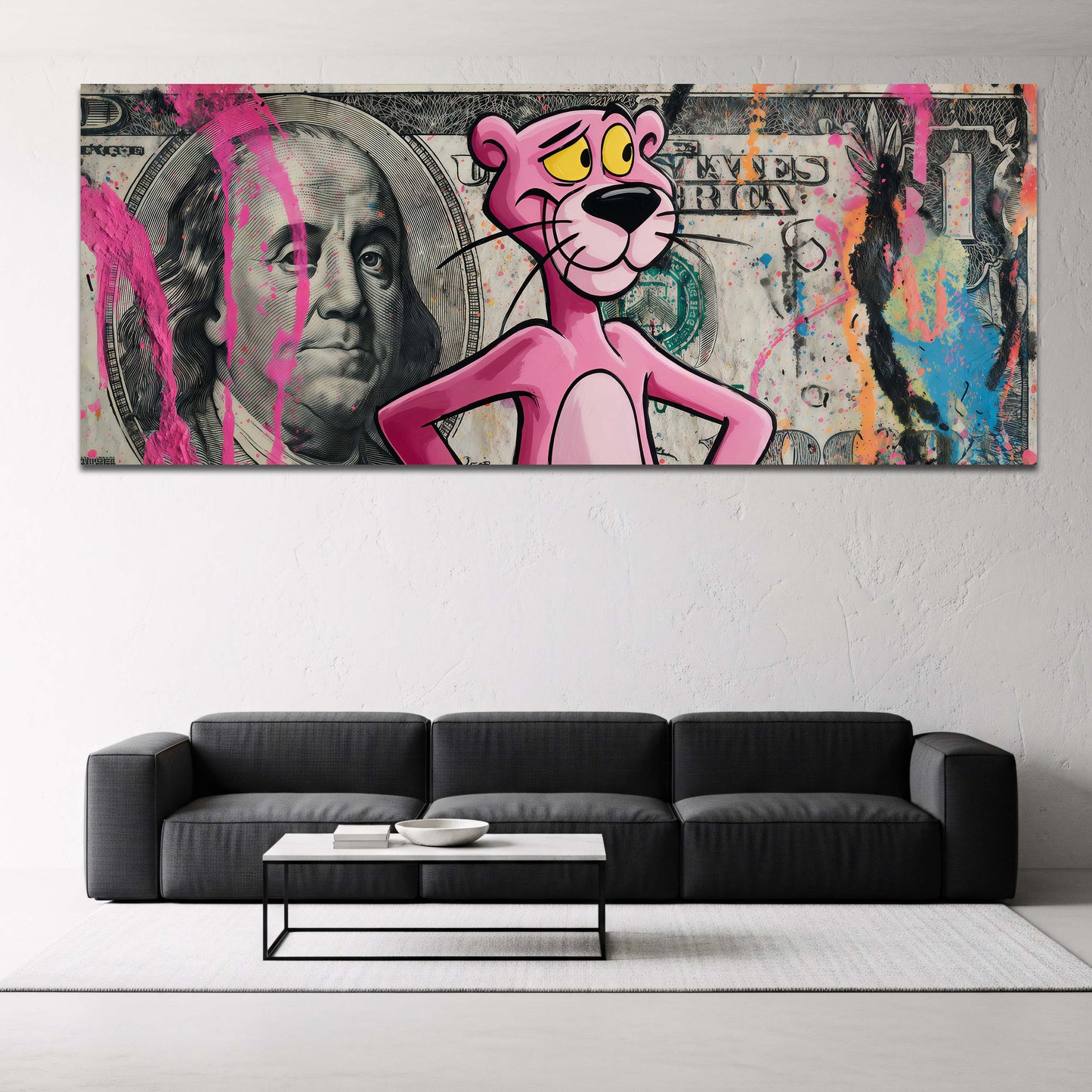 Pink Panther und Dollarschein Pop Art Graffiti Wandbild