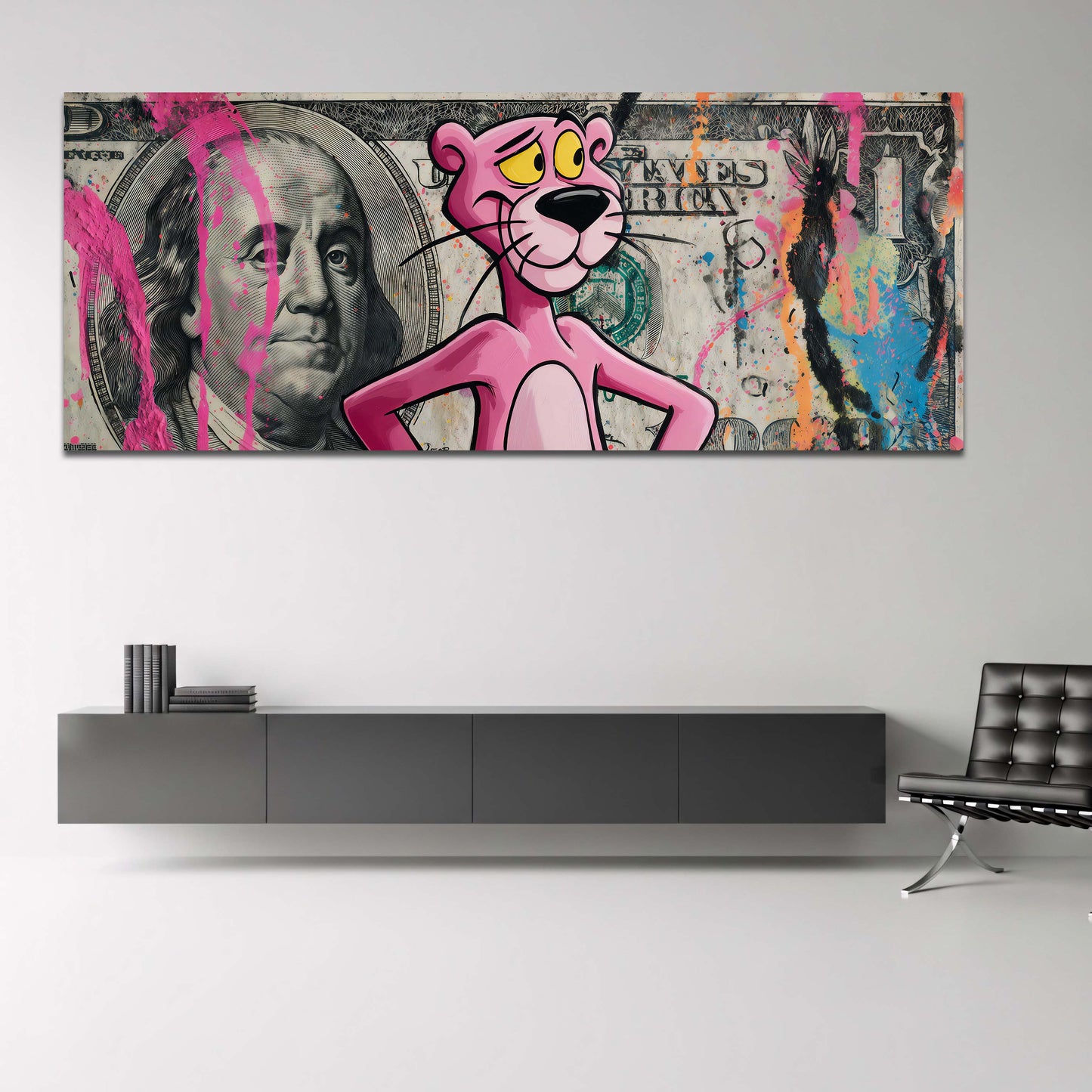 Pink Panther und Dollarschein Pop Art Graffiti Wandbild