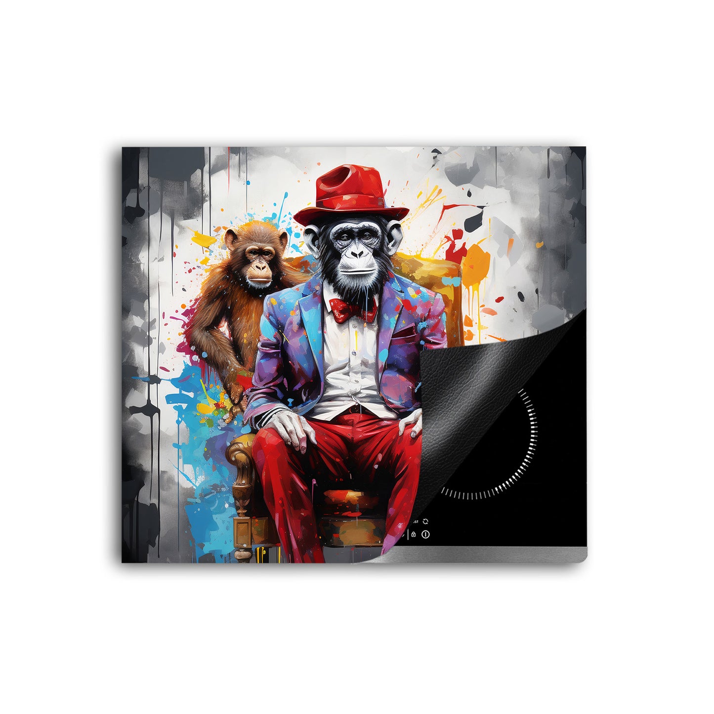 Pop Art Affe mit Hut Herdabdeckplatte Induktionsschutz für Ceranfeld & Küche Deko