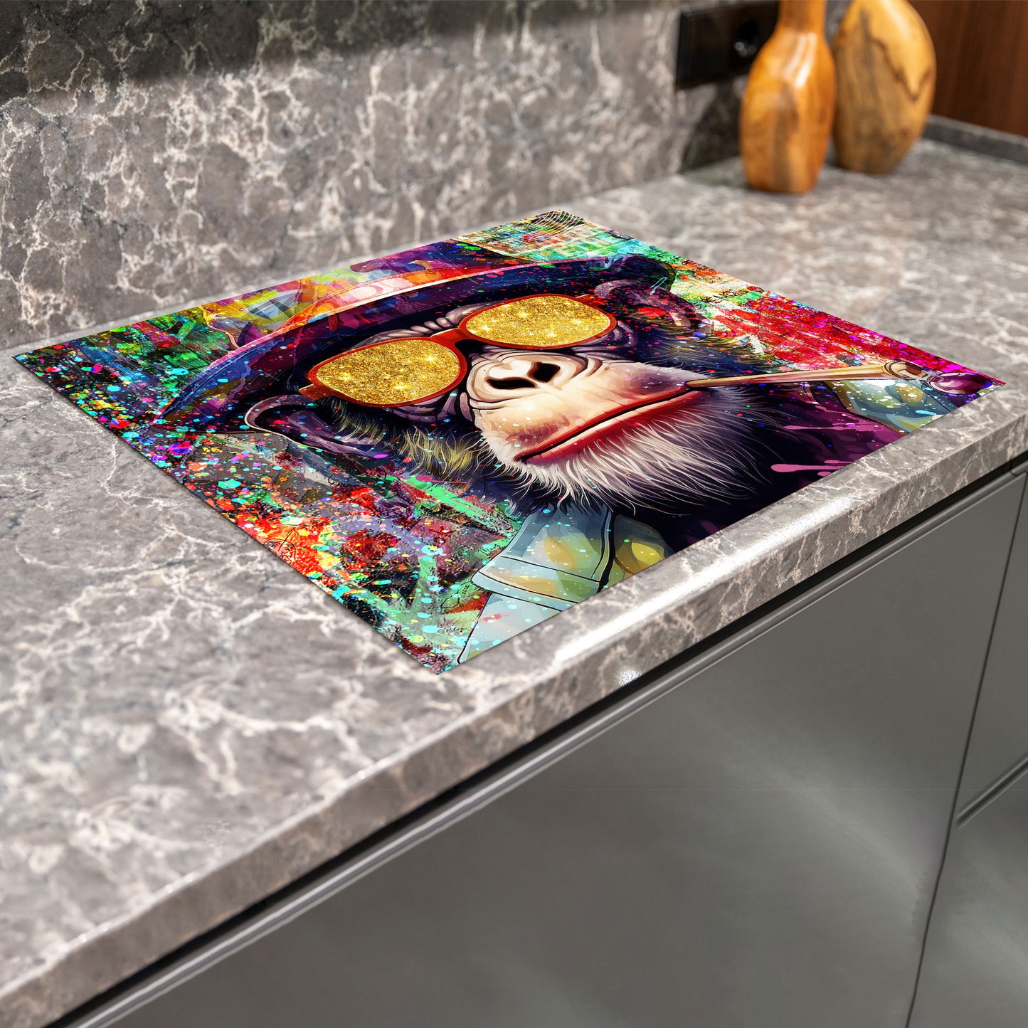 Pop Art Affe Herdabdeckplatte Induktionsschutz für Ceranfeld & Küche Deko