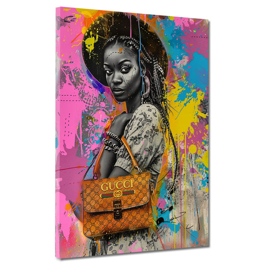 Pop Art afrikanische Schönheit mit Luxustasche Wandbild