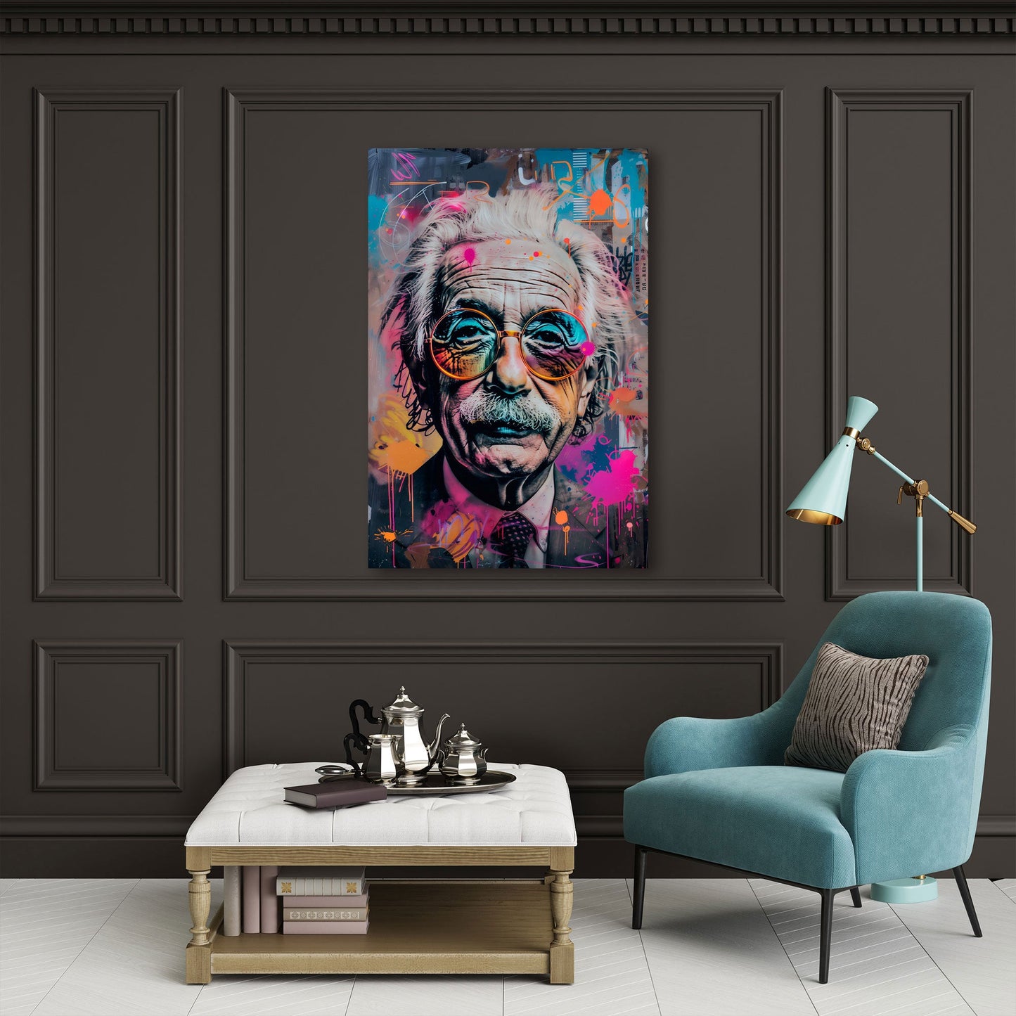 Pop Art Albert als cooler Wissenschaftler Wandbild
