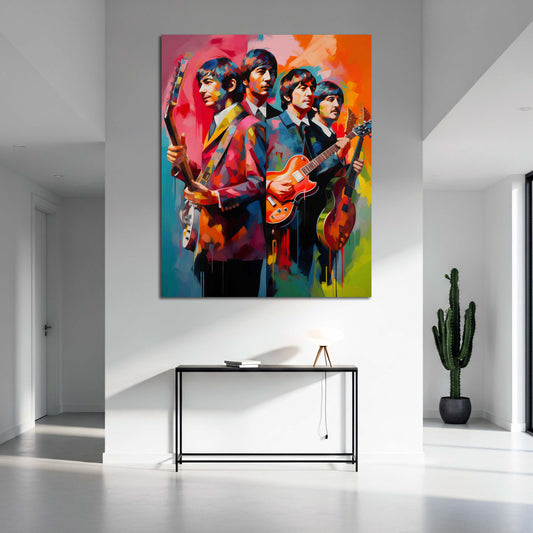 Pop Art Beatles Musiker Porträt Gitarre Farbe Wandbild
