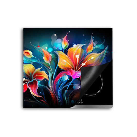 Pop Art Blumen in Eimer Farbe Explosion Vinyl Herdabdeckplatte Induktionsschutz für Ceranfeld & Küche Deko
