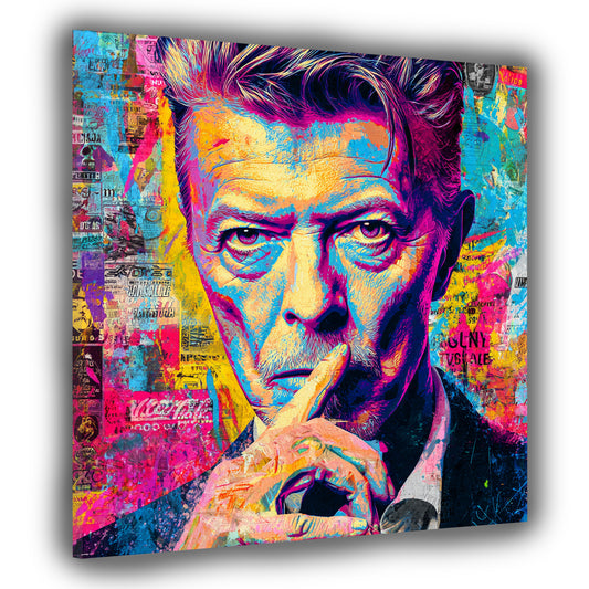 Pop Art Bowie Porträt Neon Farben Wandbild