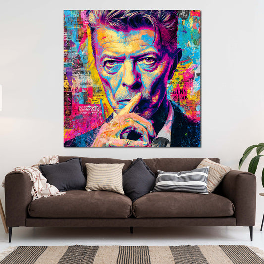 Pop Art Bowie Porträt Neon Farben Wandbild