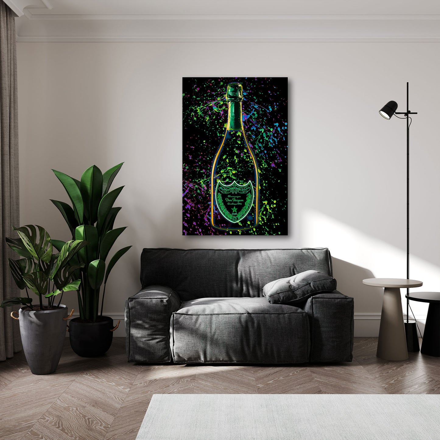 Pop Art Champagner Neon Farben Luxus Wandbild