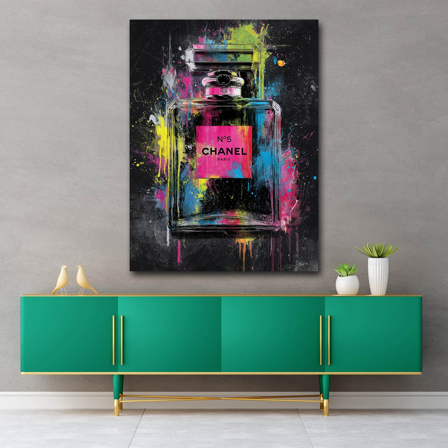 Pop Art Chanel Parfüm Flakon Farbe Stil Wandbild