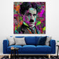 Pop Art Chaplin Porträt mit Neon Hintergrund Wandbild