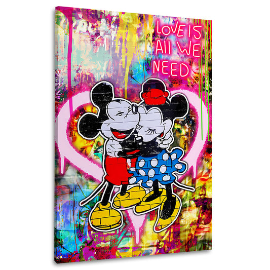 Pop Art Comic Mäuse Umarmung Neon Herz Wandbild