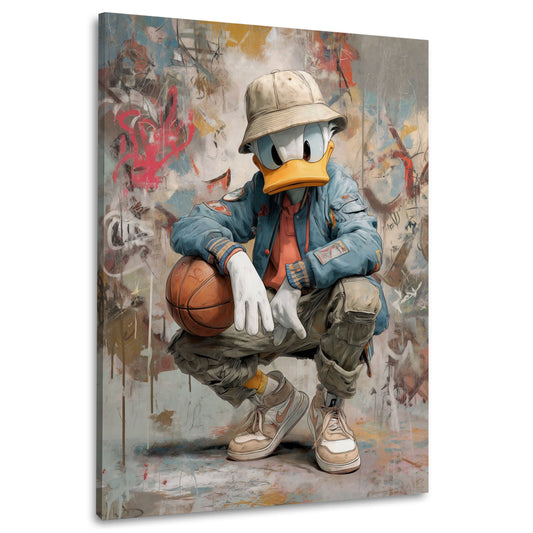 Pop Art Duck mit Basketball im Street Art Style Wandbild