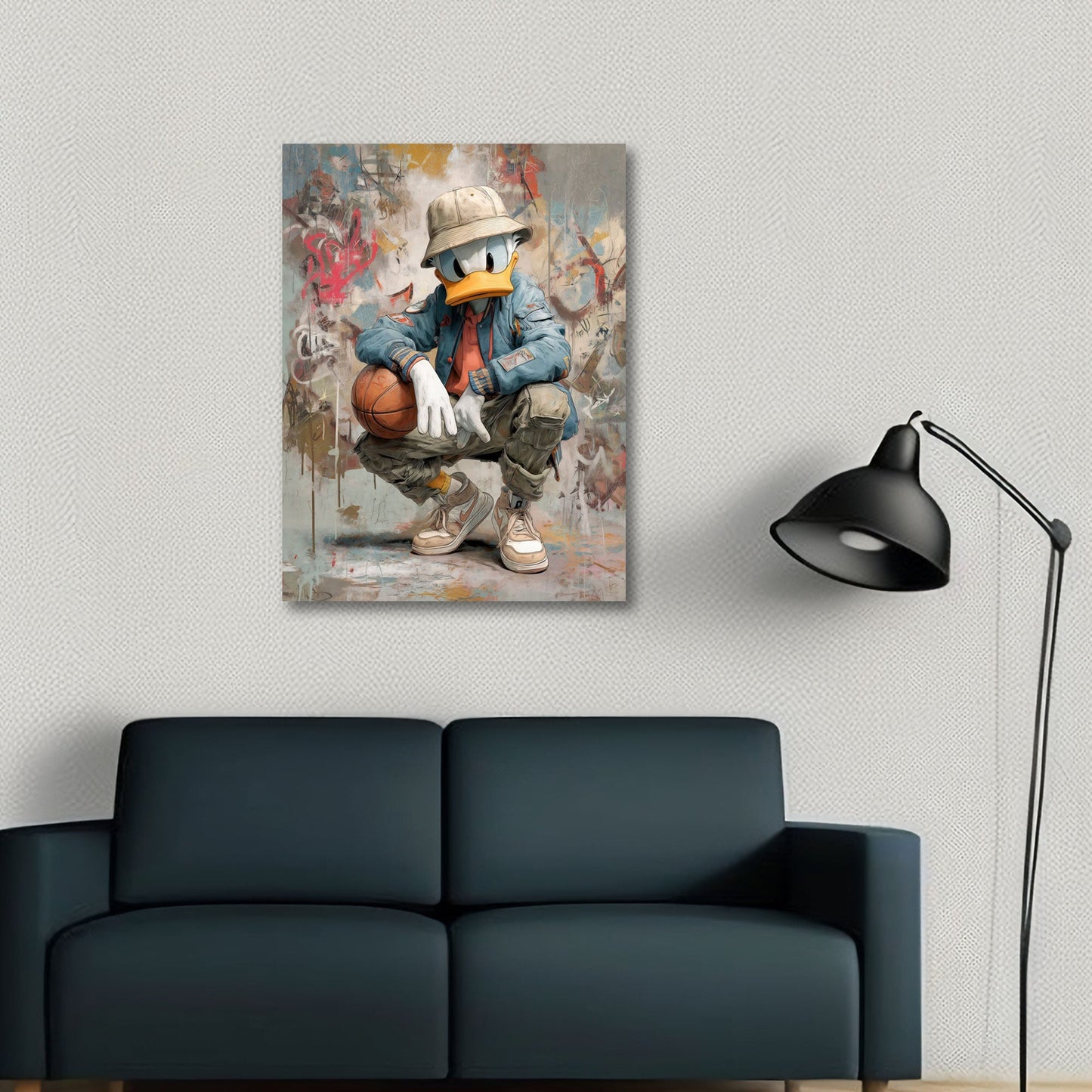 Pop Art Duck mit Basketball im Street Art Style Wandbild