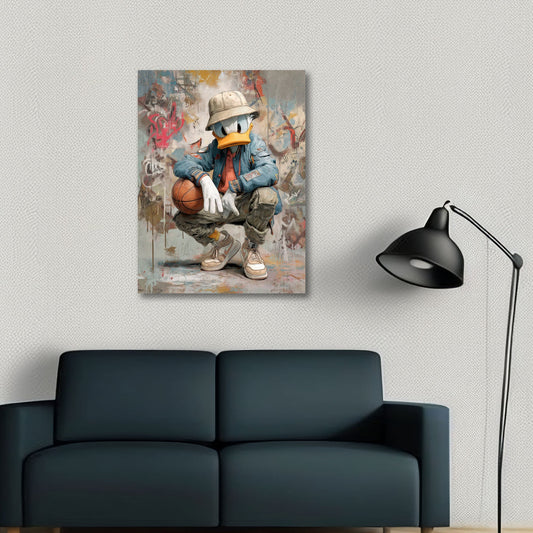 Pop Art Duck mit Basketball im Street Art Style Wandbild
