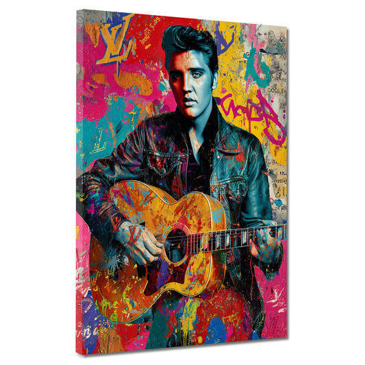 Pop Art Elvis Porträt mit Gitarre Wandbild