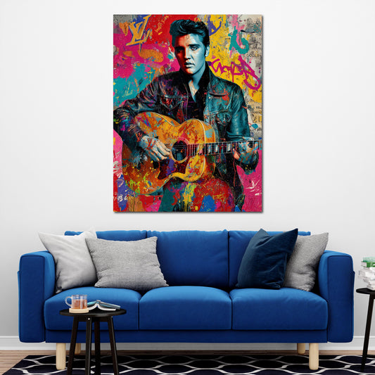 Pop Art Elvis Porträt mit Gitarre Wandbild