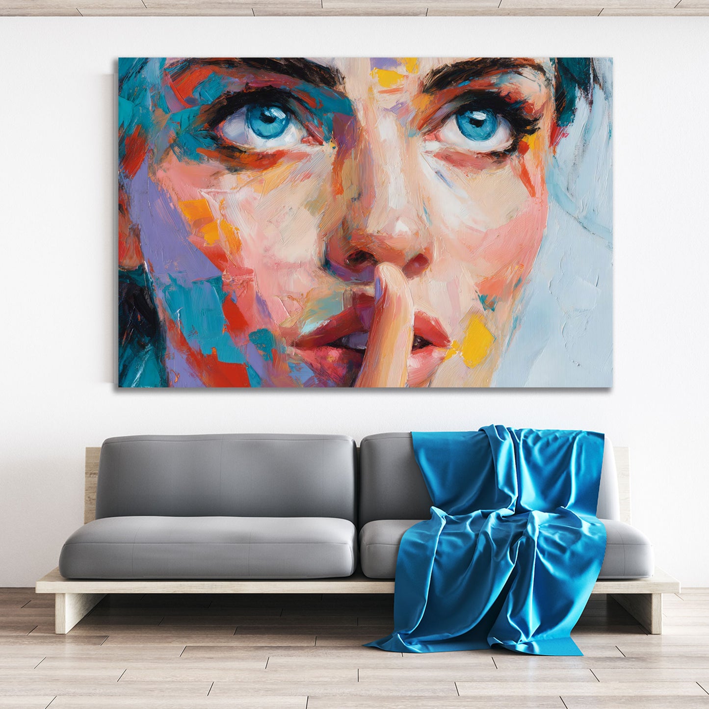 Pop Art Frauen Porträt blauäugiges Gesicht modern Wandbild