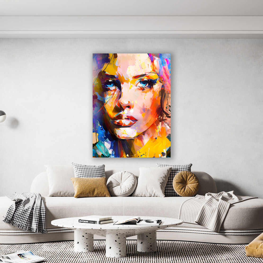 Pop Art Frauengesicht bunt Ausdrucksstark Wandbild