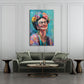 Frida Porträt mit Blumenkranz in Türkis Wandbild